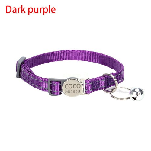 Reflective Adjustable Personalised Cat Collar with Custom Engraved Name Tag Bell - Picture 31 of 33