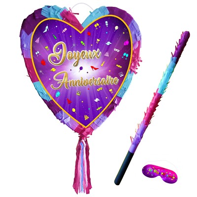 Joyeux Anniversaire heart pinata party smash game jubilee Bon Bonne fête happy