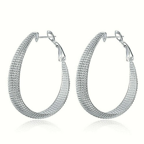 Pendientes de aro de malla de moda con forma ovalada de plata de ley 925 para mujer - Imagen 4 de 13