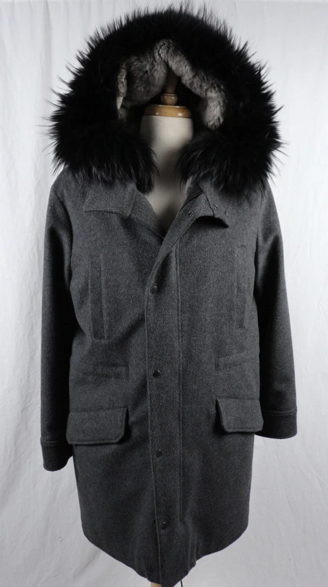 Yves Salomon Parka Mens Fur Lined Jacket Coat Size EU 48 Gray
