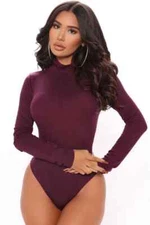 Fashion Nova Pamela Turtle Neck Long Sleeve Bodysuit Eggplant Size Large NEW