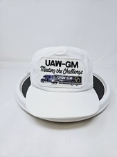Vintage 90s UAW-GM Meeting The Challenge Trucker Strapback Hat USA Made Used