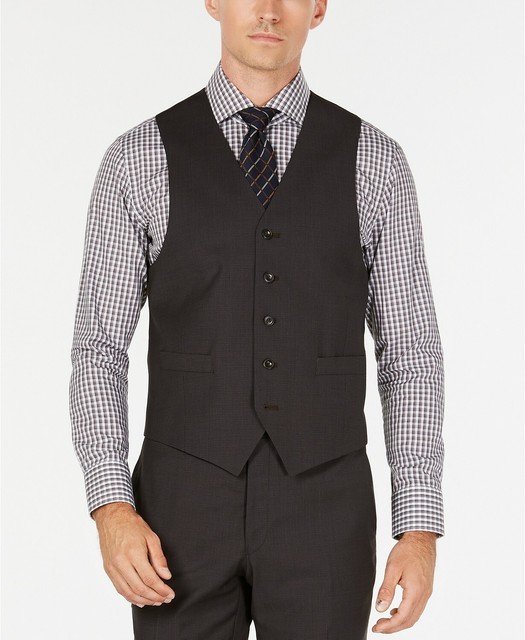 160 Michael Kors 40s Men'S Brown Plaid Classic Fit 5Button Suit Vest