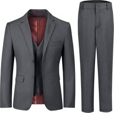 YuanLu Dark Grey Youth Suit Slim Fit Size 6 2 Button Notch Lapel 3 Piece