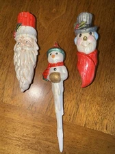 Old World Santa Head Snowman Head & Icicle VTG Ceramic Handcrafted 1963 No Flaws