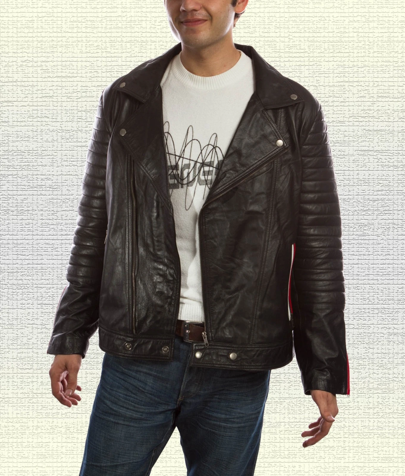 Giacca pelle moto Ryan Gosling blu San Valentino fatta a mano nera morbida imbottitura