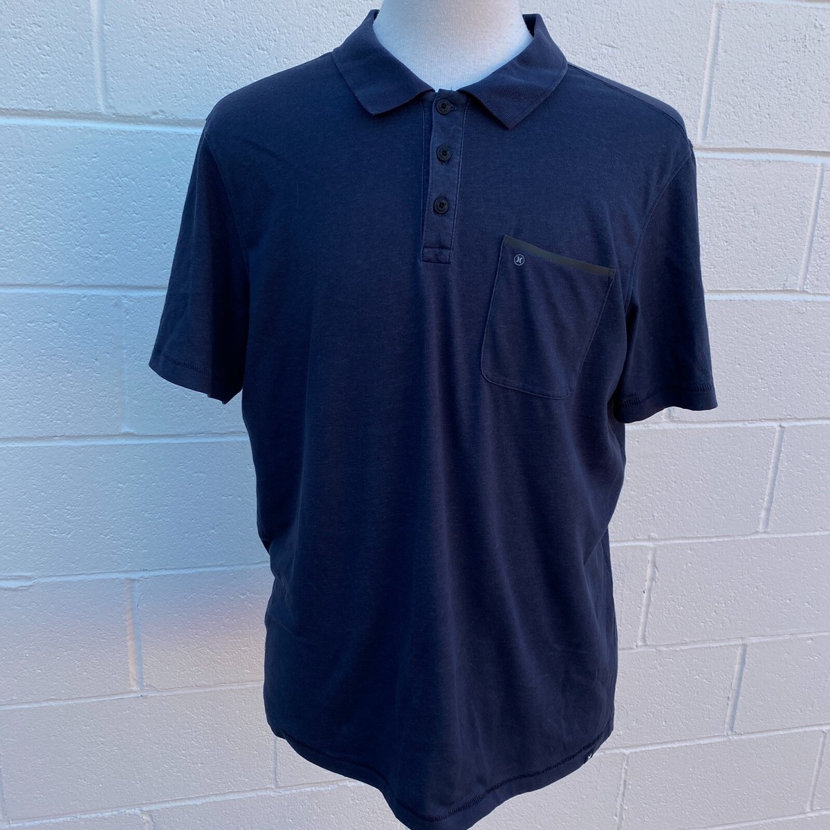 HURLEY Polo Shirt Adult Large Blue Mens L Short Sleeve NIKE Dri