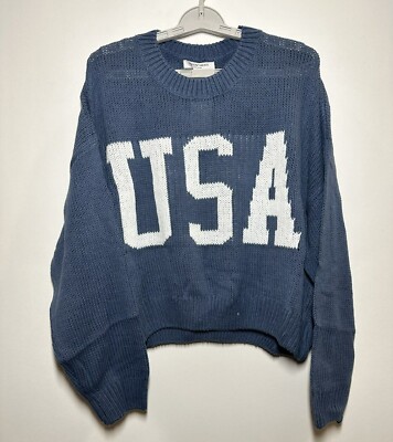 Women's USA Cropped Graphic Knit Sweater - Grayson Threads Blue 3X