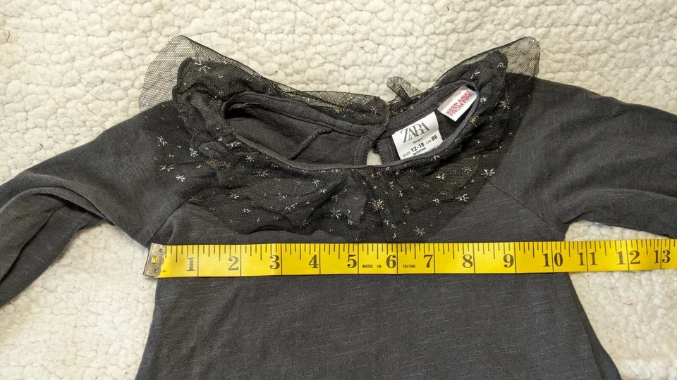 ZARA Niña Cuello Estrella Pullover Talla 12-18 Meses Manga Larga Top Camisa Carbón Foto 4 de 4