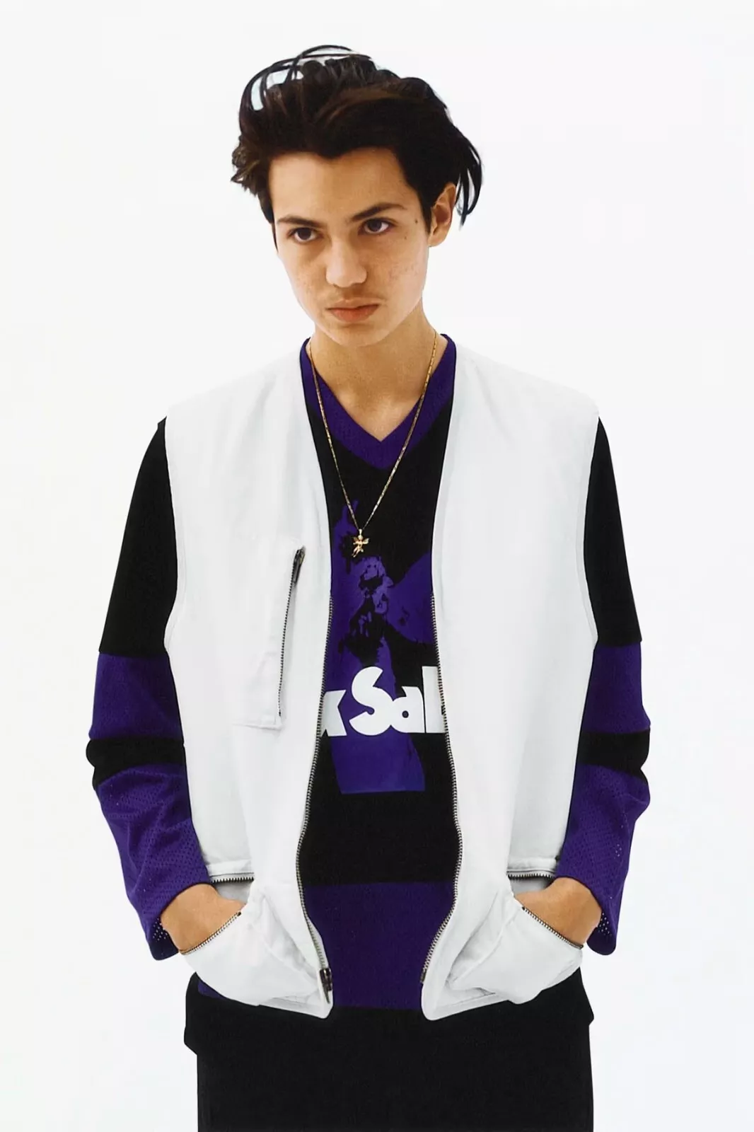 Gilet en denim blanc Supreme taille moyenne poches zippées, poche arrière 2016 SS16