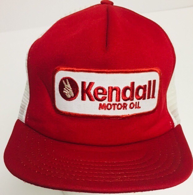 Vintage Kendall Motor Oil Snapback Mesh Trucker Hat Red White Cap