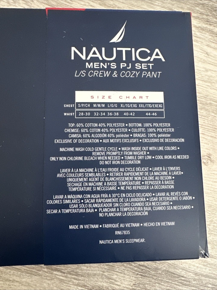 NAUTİCA PJ Conjunto Masculino L/S Crew &Calça Aconchegante Azul/Borgonha Tamanho 2 Peças Vestuário Tamanho G - Imagem 4 de 4