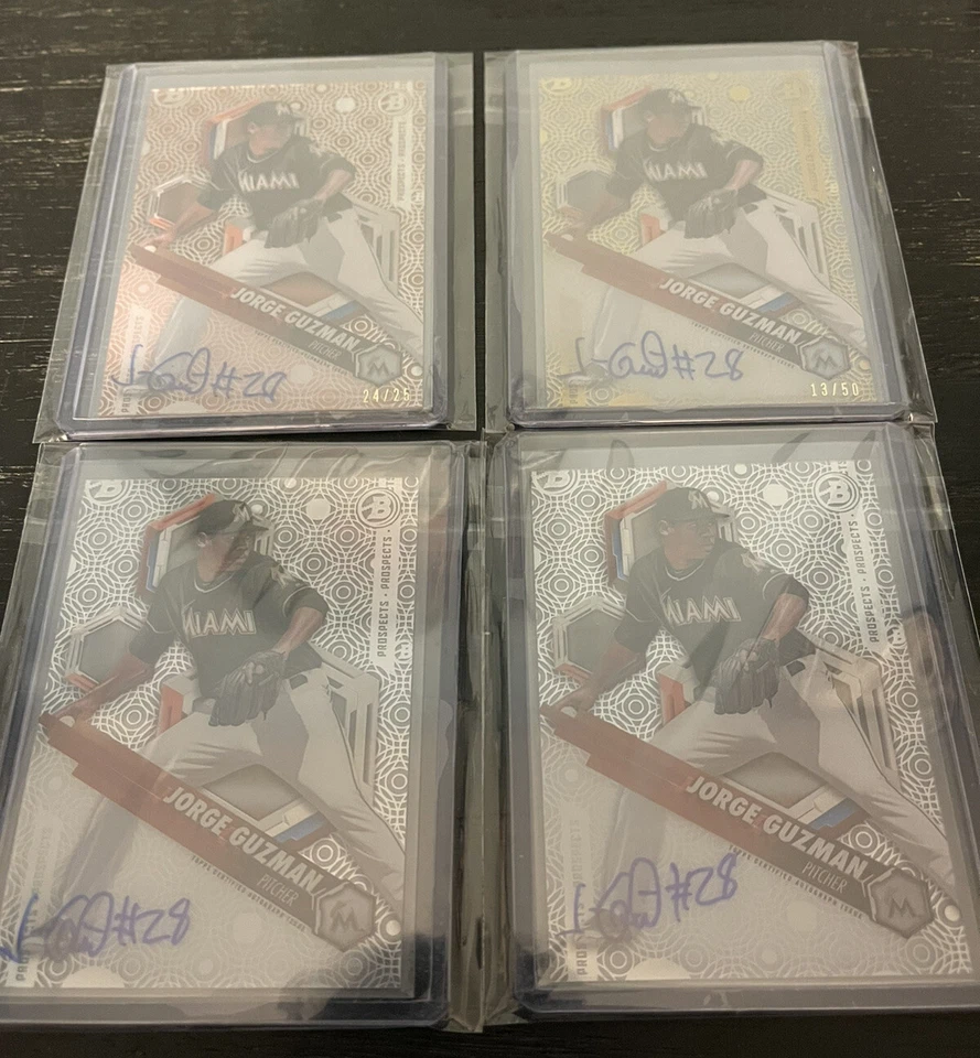 2018 High Tek Jorge Guzman Auto Lot - Orange /25, Gold /50 + 2x Base - Marlins  - Image 2 of 2