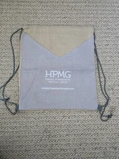 Hawaii Medical HPMG Sand Grey Burlap Drawstring Bag Cinch Sack Front Pocket