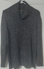 Vintage Field Manor Women's Blouse. Size Large Black Shiny Silver. Cowl neck