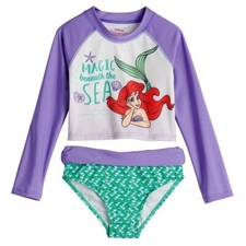 Disney The Little Mermaid Swimsuit Rash Guard Set Tankini Girls 4 5 6 6X Ariel