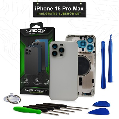 Backcover für iPhone 15 Pro Max Weiß Gehäuse Rückseite Glas Frame Housing SEIDOS