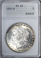 BU 1885-O Morgan Silver Dollar ANA ANACS MS63 Soap Box Genie Lamp Holder DCCG