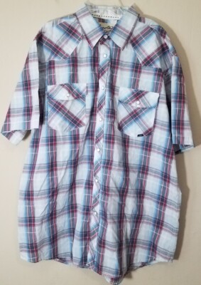 Coastal Men Pearl Snap Button Short Sleeve Shirt Western Plaid size XXL