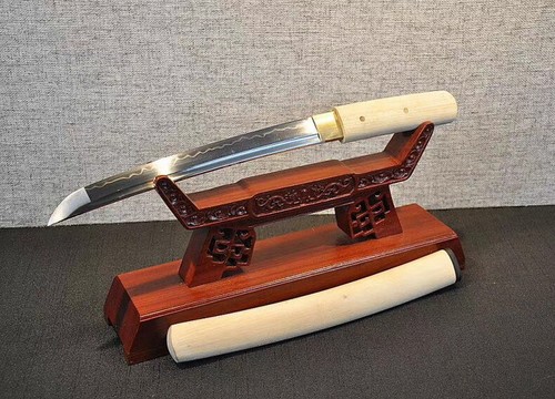 Japanese Clay Tempered 1095 Steel Samurai Sword White wood Shirasaya Tanto* - Picture 5 of 9