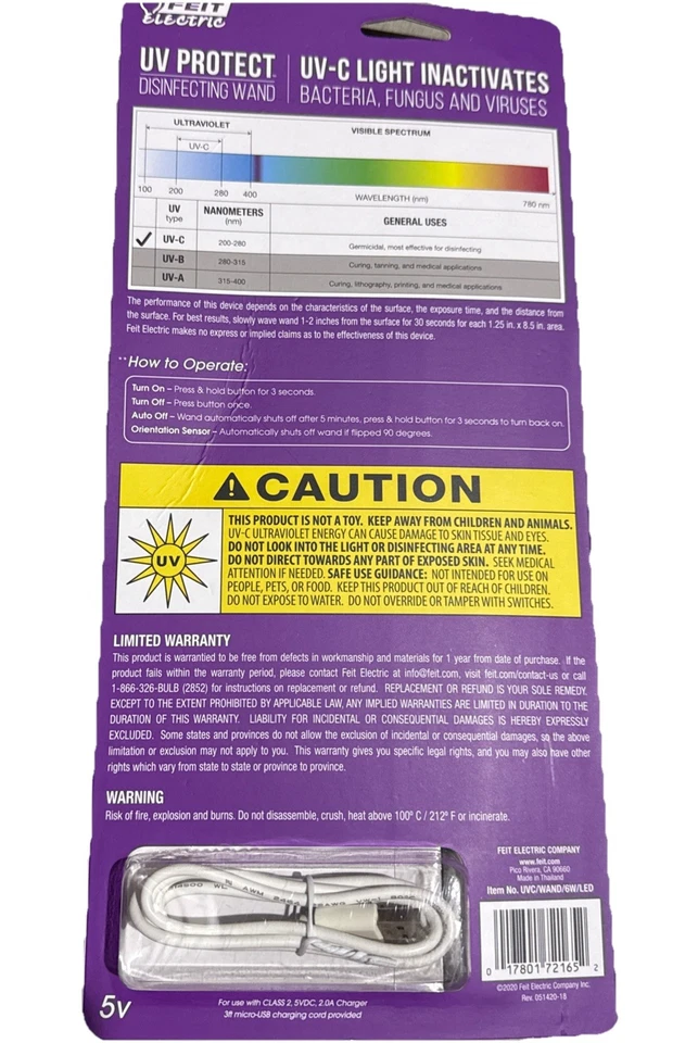 Feit электрическая 6 Вт портативная дезинфицирующая дезинфицирующая палочка портативная перезаряжаемая - Изображение 2 из 2
