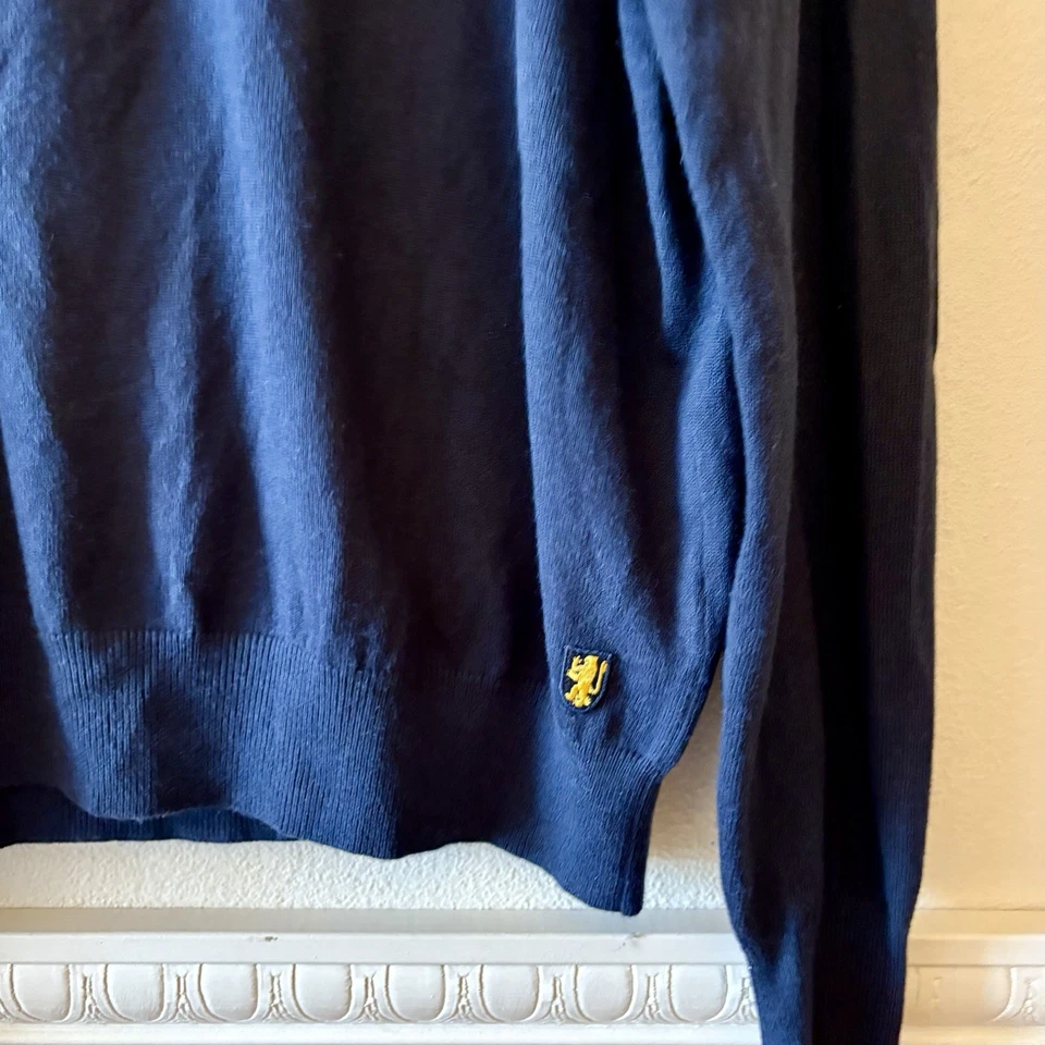 Lincs David Chu Men's Sweater XL Navy Blue Cotton Cashmere Elbow Patch Crew Neck - Image 2 of 4