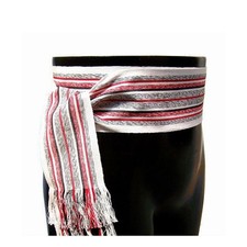 Vintage NOS Black, White  Red Ikat Fabric Sash, Long Handwoven Cotton Belt SA14