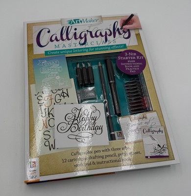 ArtMaker Calligraphy Masterclass Kit Pen Set 3 Nibs Ink Cartridges Practice Book