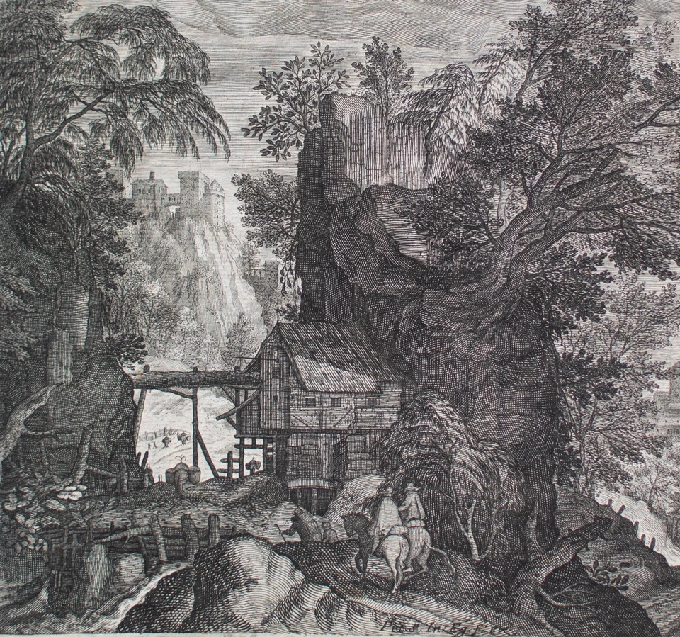 Aegidius Sadeler nach flämisch Landschaft mit Reitern Kopie Kupferstich 18 Jhd - Bild 4 von 4