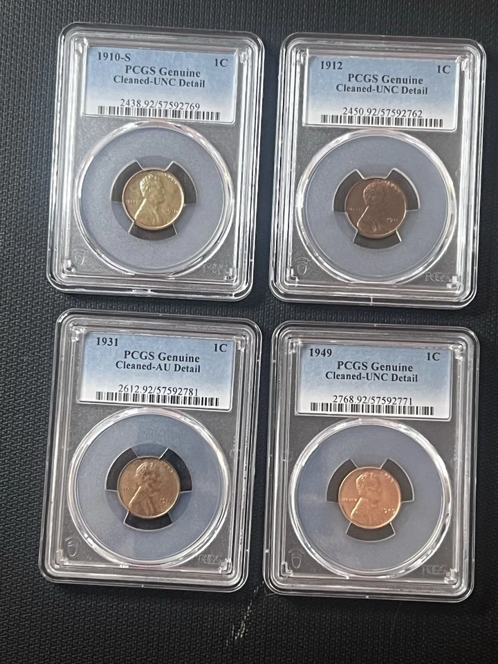 1910-S, 1912, 1931 and 1949 Cleaned Lincoln cents- UNC And AU Details-PCGS - Image 2 of 4