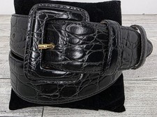 Barneys NY Women's Black Croc Embossed Leather Belt L Italy Y2K Old Moneycore