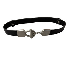 Chicos Leather Waist Belt S Womens Black Silver Buckle Toggle Adjustable 1" USA