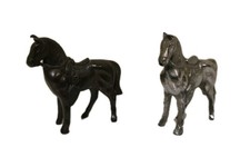 Vintage Made In Japan Metal Cast 2.5" Tall Horse Figures Silver  Black Lot Of 2