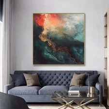 Abstract Hand Painted Oil Painting on Canvas Modern Green Red Wall Art