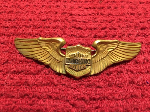 1950's Harley Davidson Winged Gold Tone Pin - 3" - Free Shipping