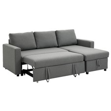 HOMCOM Divano Letto 3 Posti in Tessuto Grigio e Penisola con Vano Contenitore