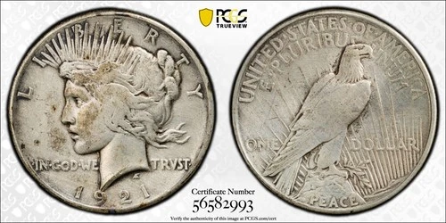 1921 $1 Peace HIGH RELIEF Dollar VF Details PCGS Graded Slab - Rare Variety (C1)