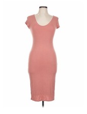 Pink Scoop Neck Cap Sleeve Bodycon Knee Length Dress Solid Women