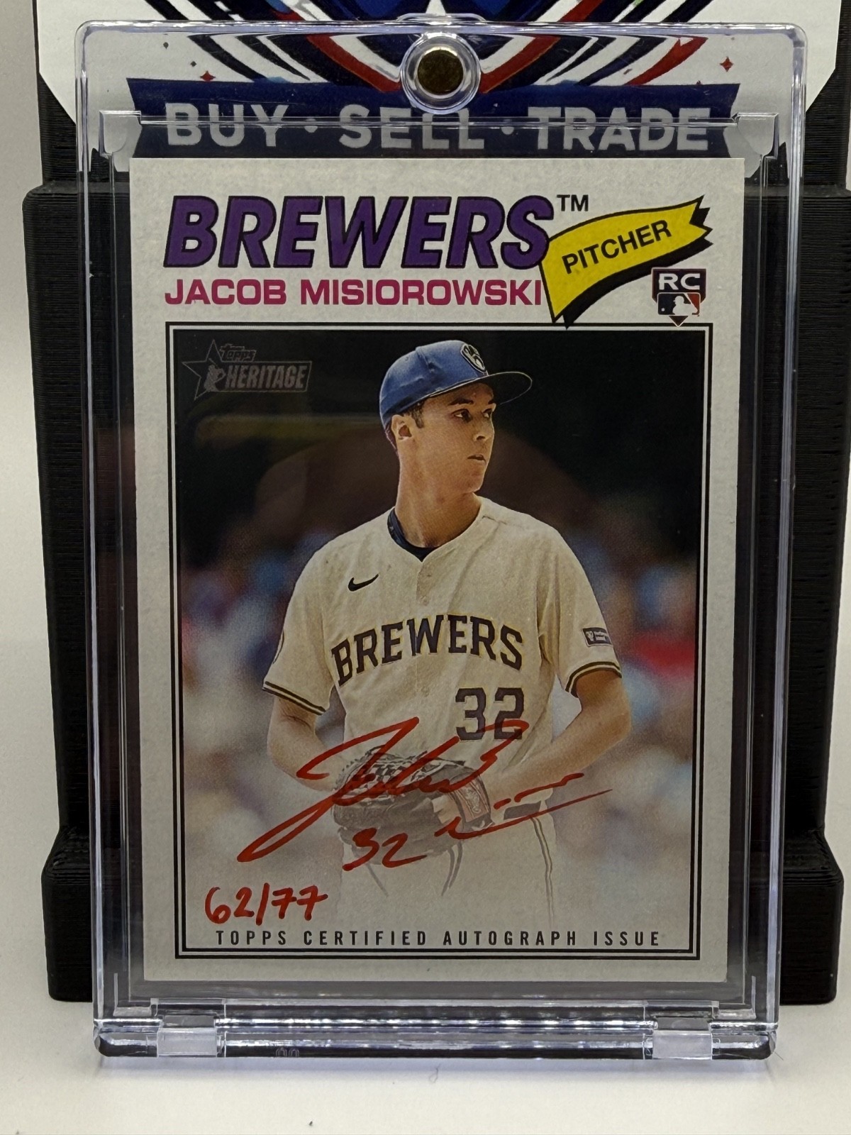 2026 Topps Heritage Jacob Misiorowski RC Real One Red Auto 62/77 #ROA-JM