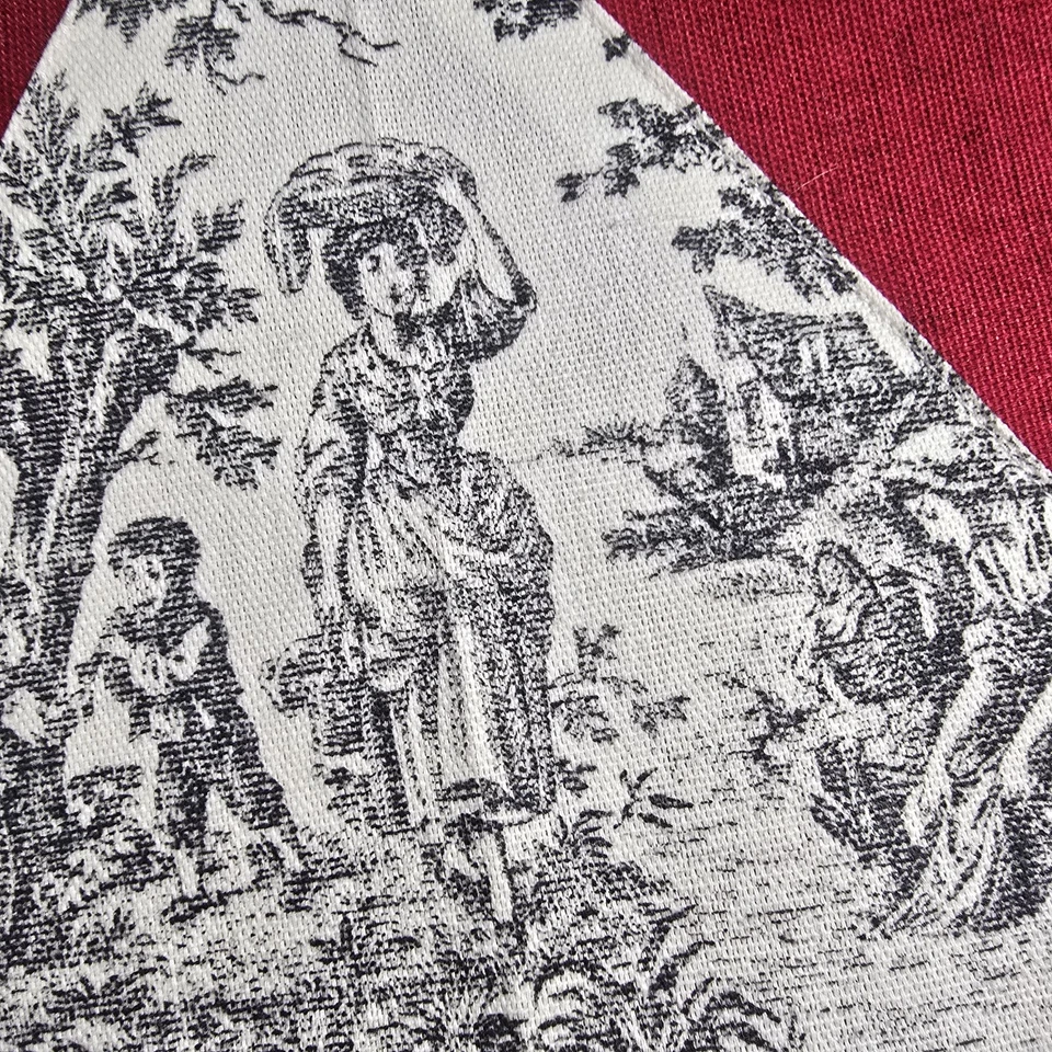 Handmade Red & Toile de Jouy Rectangular Cushion 17x13x2.5" French Country - Image 3 of 4