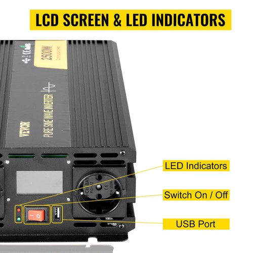 VEVOR Inverter a onda sinusoidale pura 2500W DC LCD Car Inverter - Imagen 8 de 12