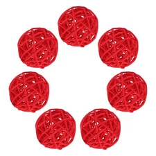 7Pcs Wicker Rattan Balls, 2 in Dia Rattan Decorative Balls, Red
