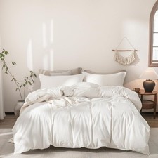 Warm Moment 3Pcs Off White Oversized Queen Duvet Cover Set Washed Cotton