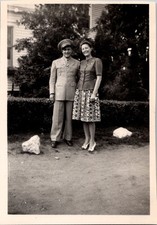 Vintage 1940s WWII Era Soldier  Woman Couple Portrait Snapshot Photograph