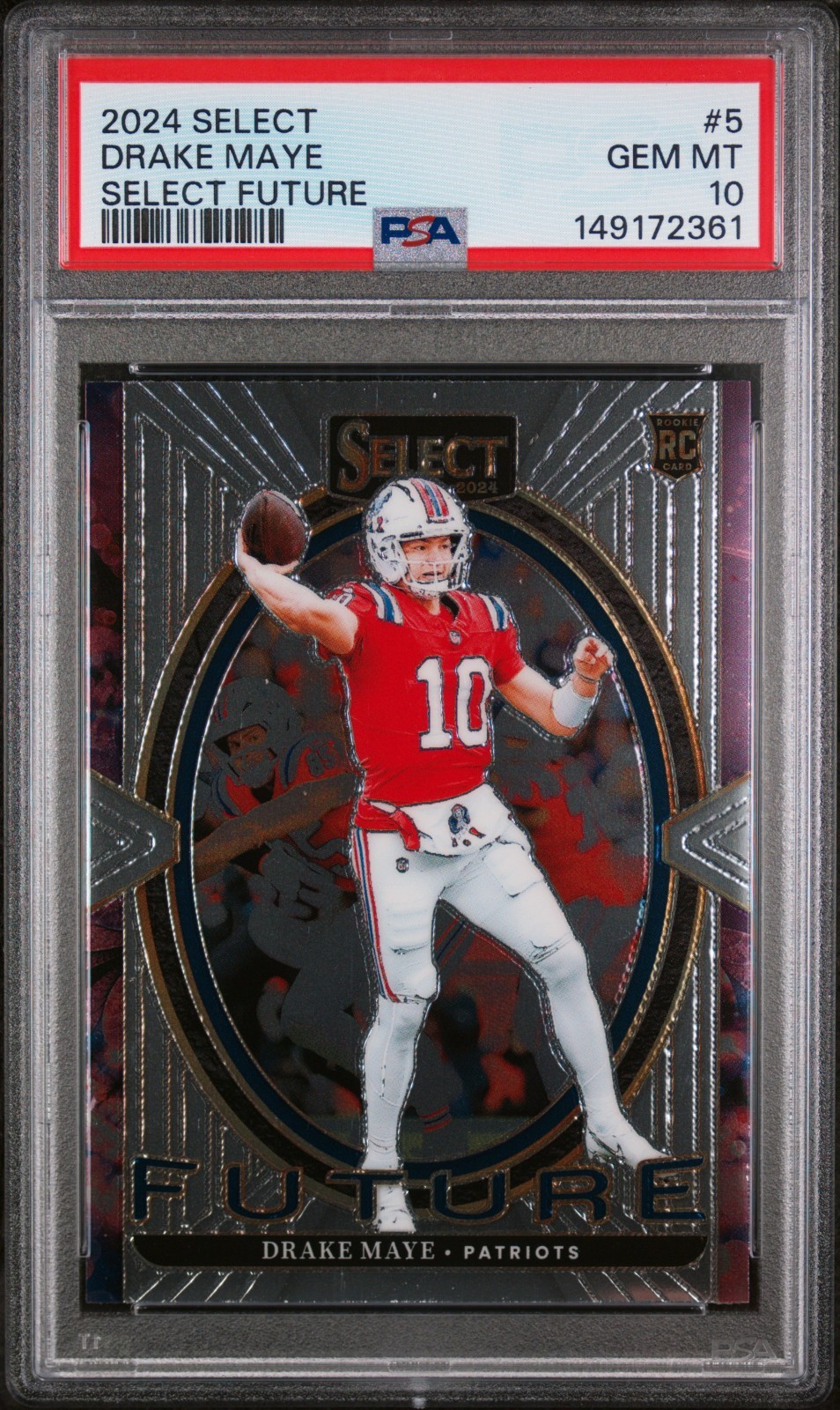 PSA 10 DRAKE MAYE ROOKIE CARD SELECT FUTURE #5 PATRIOTS RC 2024 PANINI SELECT