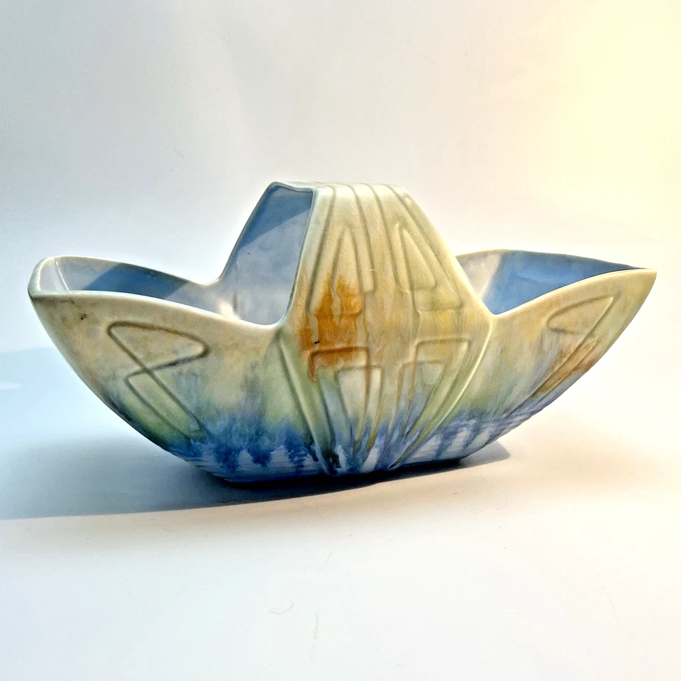 Beswick Pottery Hand Painted Basket Art Deco Number 475 in Blue & Beige Matt VGC - Image 2 of 4