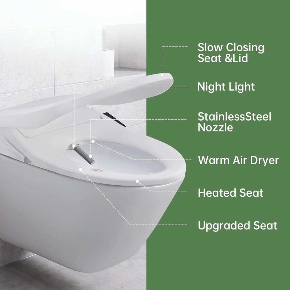 N22 Electric Heated Bidet Toilet Seat Elongated Warm Water Smart Heated