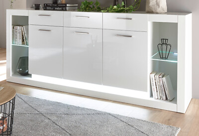Sideboard Kommode Anrichte 200 cm weiß Hochglanz Wohn- und Esszimmer Möbel Ladis