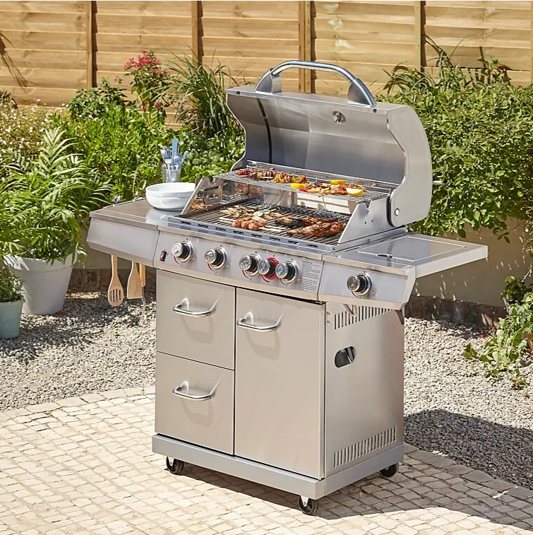 Uniflame Select 5 Burner BBQ and 1 Side Burner & Rotisserie Kit
