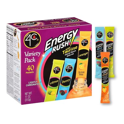 4C Energy Rush Stix, 40-Count Variety Pack   Sugar-Free, Taurine-Infused Single